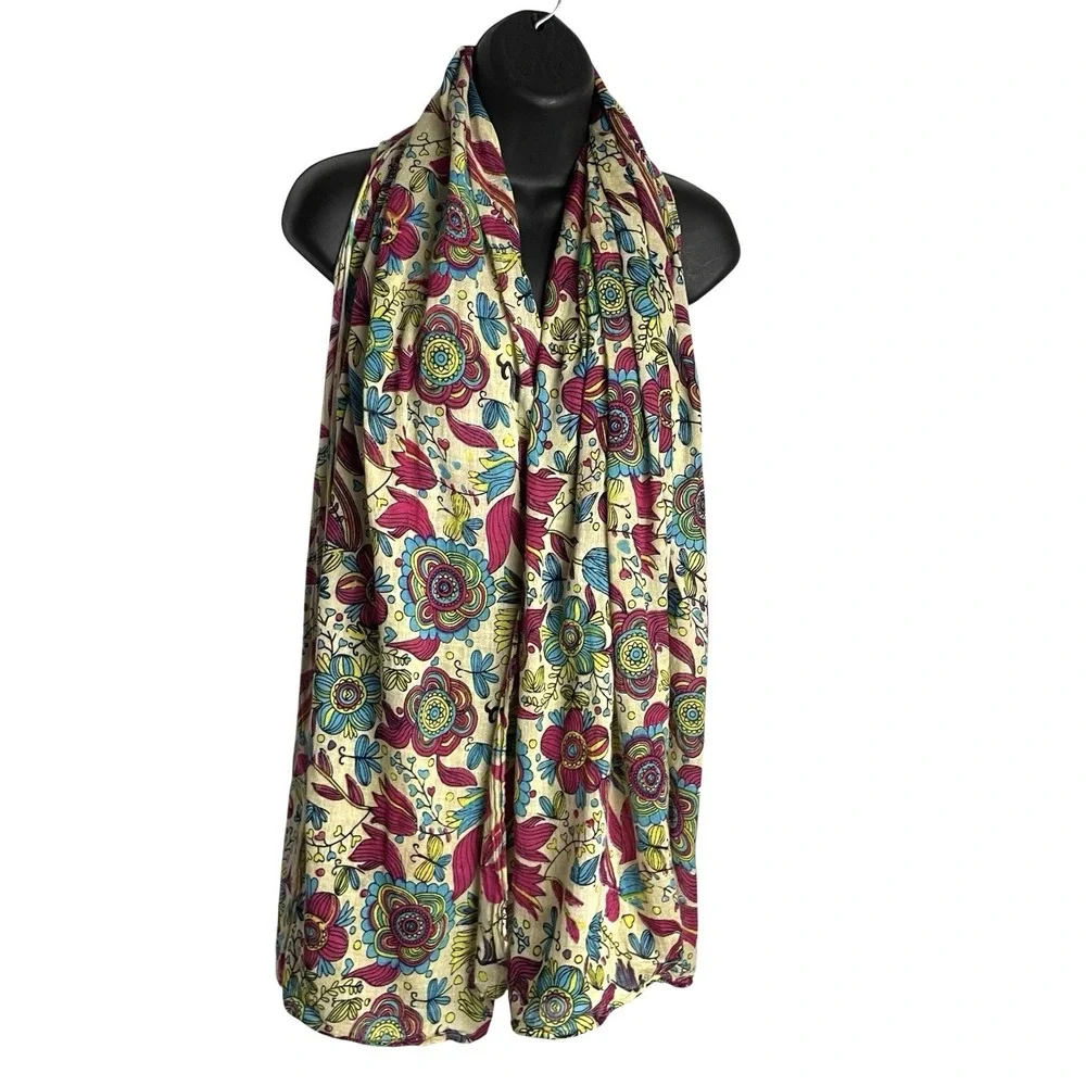 Samar Kanda Boho Floral‎ Scarf Shawl Wrap Lightweight 42x68 100% Cotton Festival